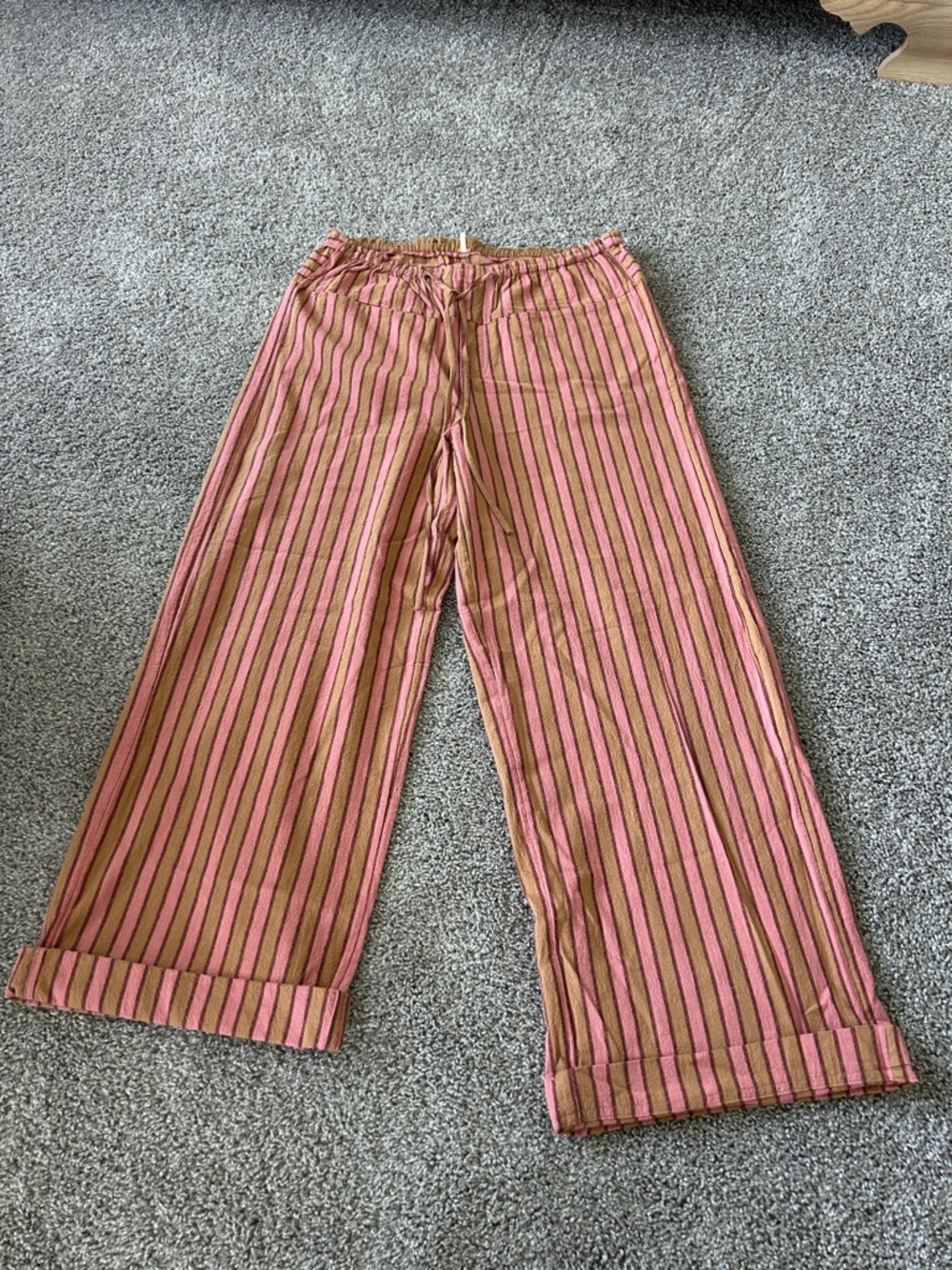 Free People Pink and Tan Striped Drawstring Pants